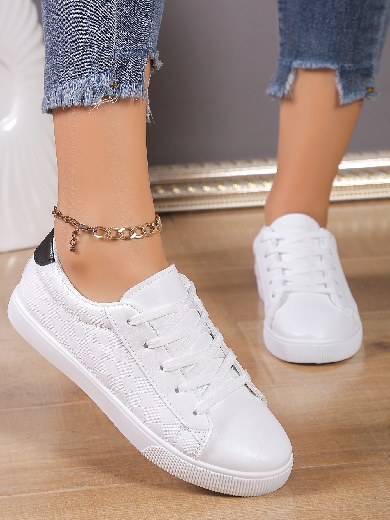 womens white flat sneakers casual lace up outdoor shoes lightweight comfortable low top shoes details 5