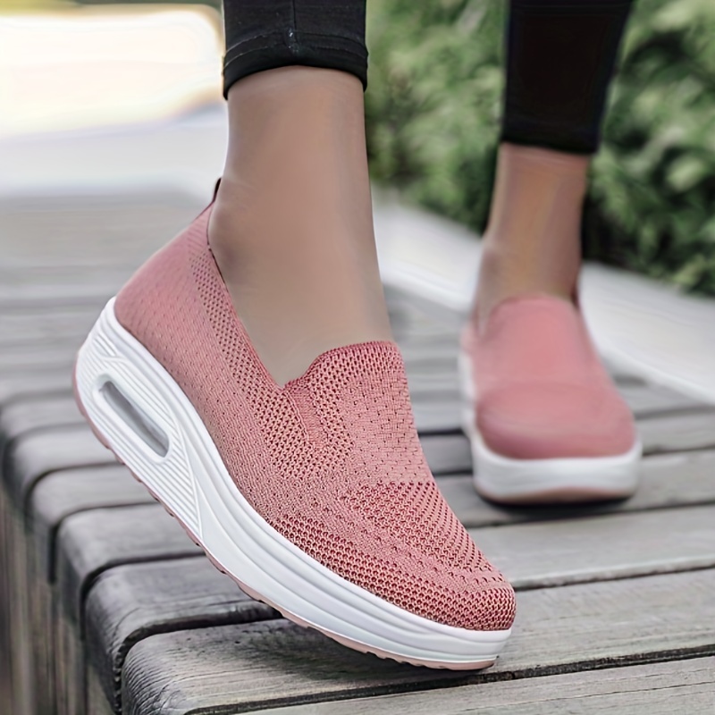 womens breathable knit sneakers casual slip on platform shoes womens comfortable air cushion shoes details 6