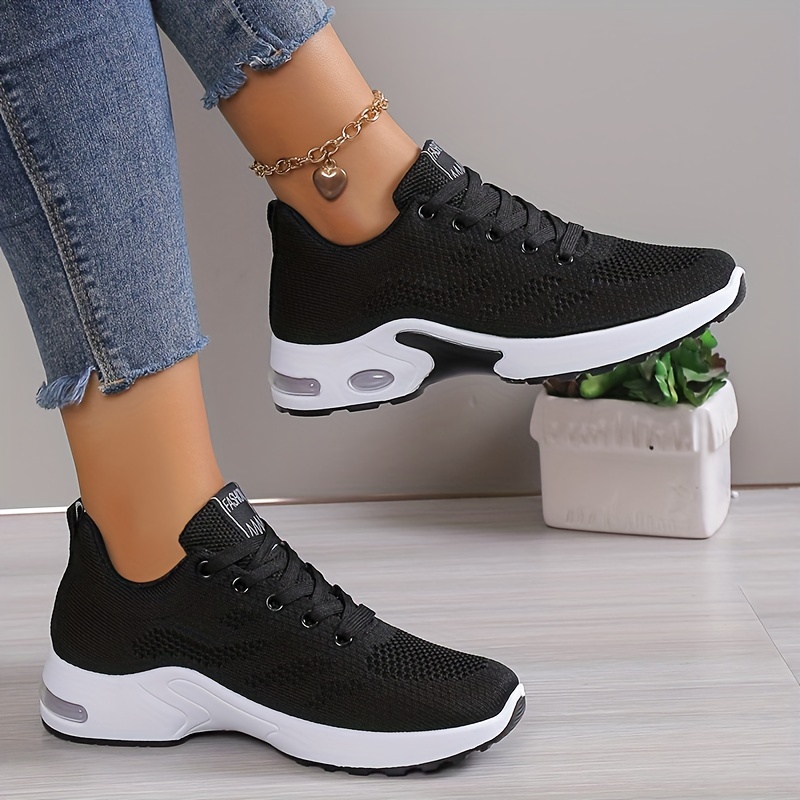 womens air cushion sports shoes comfortable lace up knitted low top running sneakers outdoor athletic shoes details 3