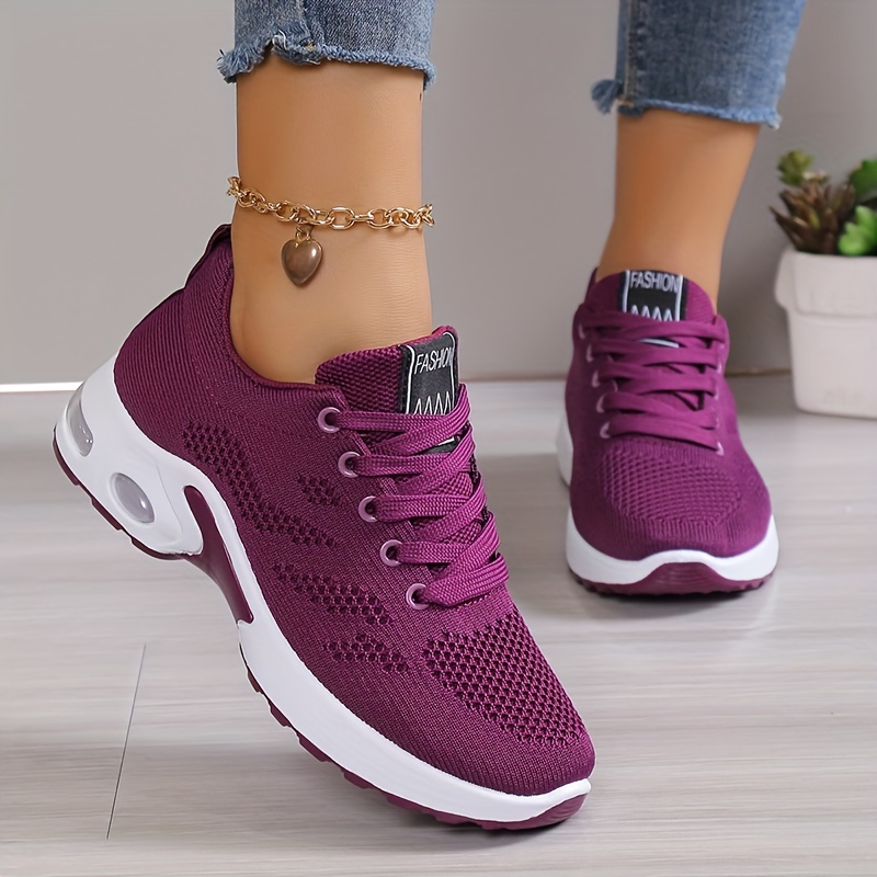 womens air cushion sports shoes comfortable lace up knitted low top running sneakers outdoor athletic shoes details 4