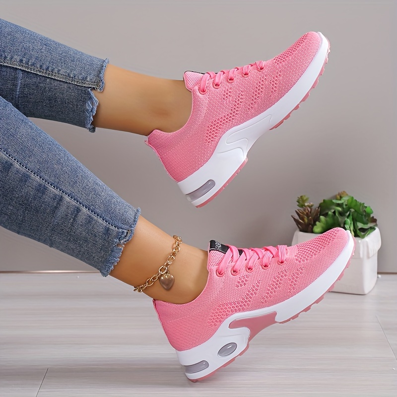 womens air cushion sports shoes comfortable lace up knitted low top running sneakers outdoor athletic shoes details 9