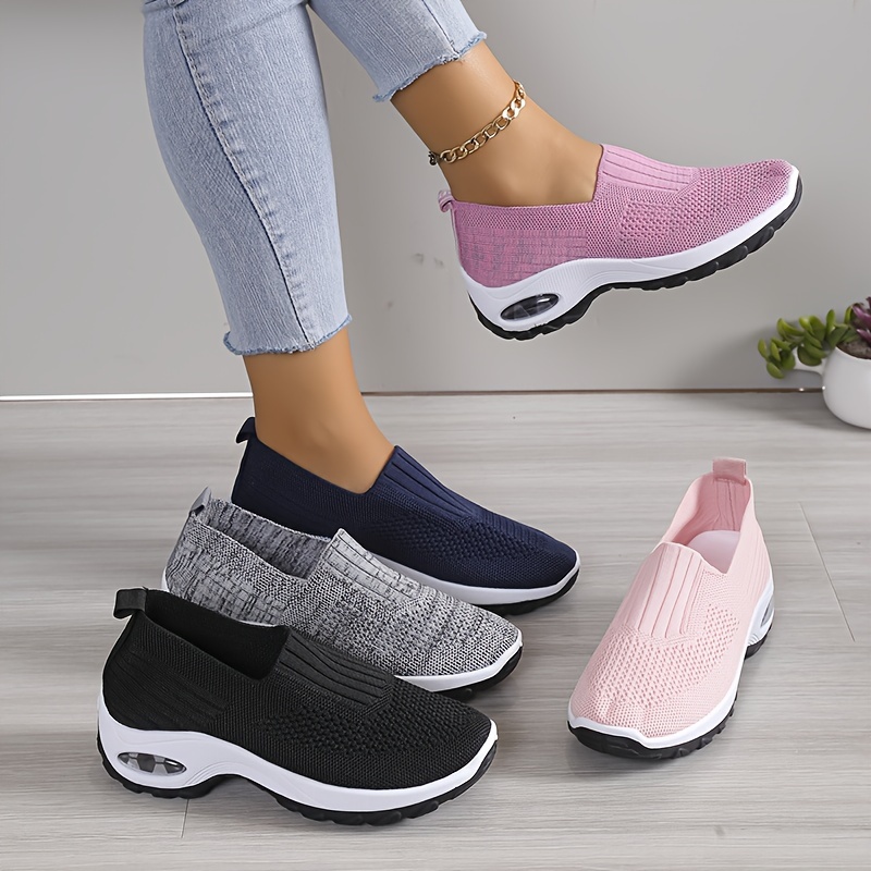 womens solid color casual sneakers soft sole platform air cushion walking shoes breathable low top shoes details 0