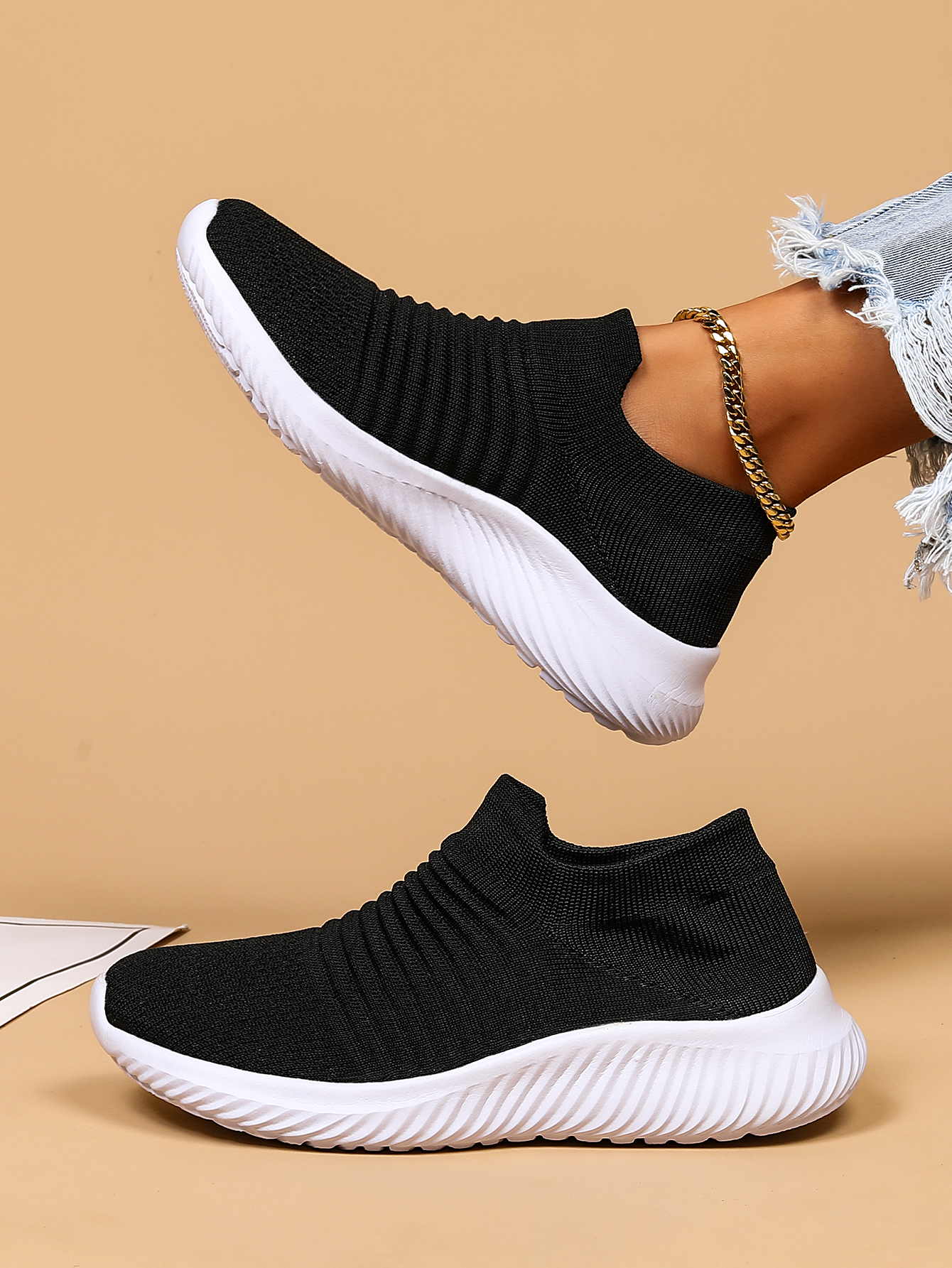 womens casual sneakers breathable flying woven slip on running shoes walking shoes details 1