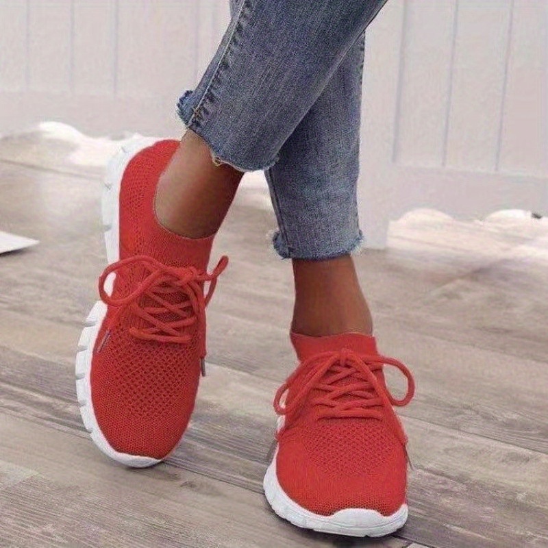 womens knitted sports shoes lightweight lace up low top running shoes casual outdoor gym sneakers details 2