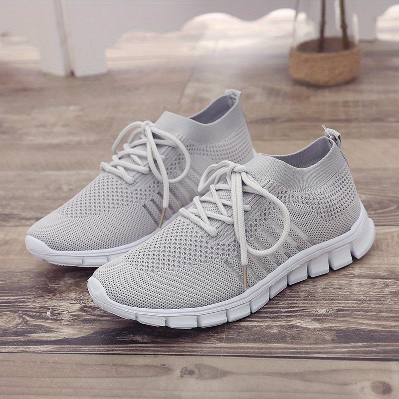 womens knitted sports shoes lightweight lace up low top running shoes casual outdoor gym sneakers details 12