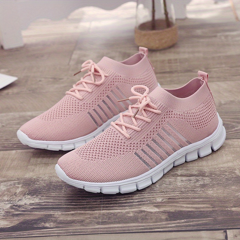 womens knitted sports shoes lightweight lace up low top running shoes casual outdoor gym sneakers details 15