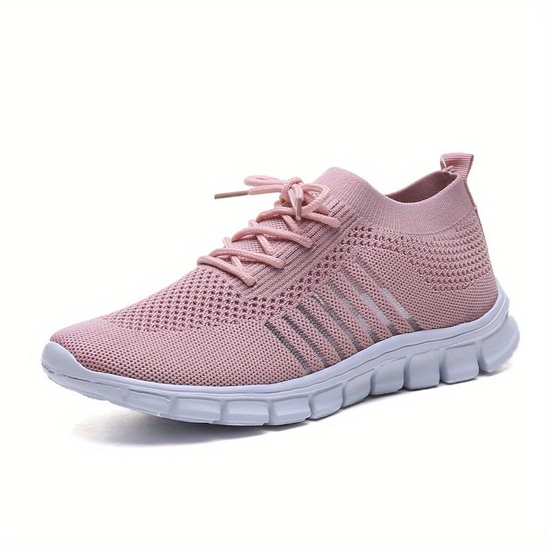 womens knitted sports shoes lightweight lace up low top running shoes casual outdoor gym sneakers details 16