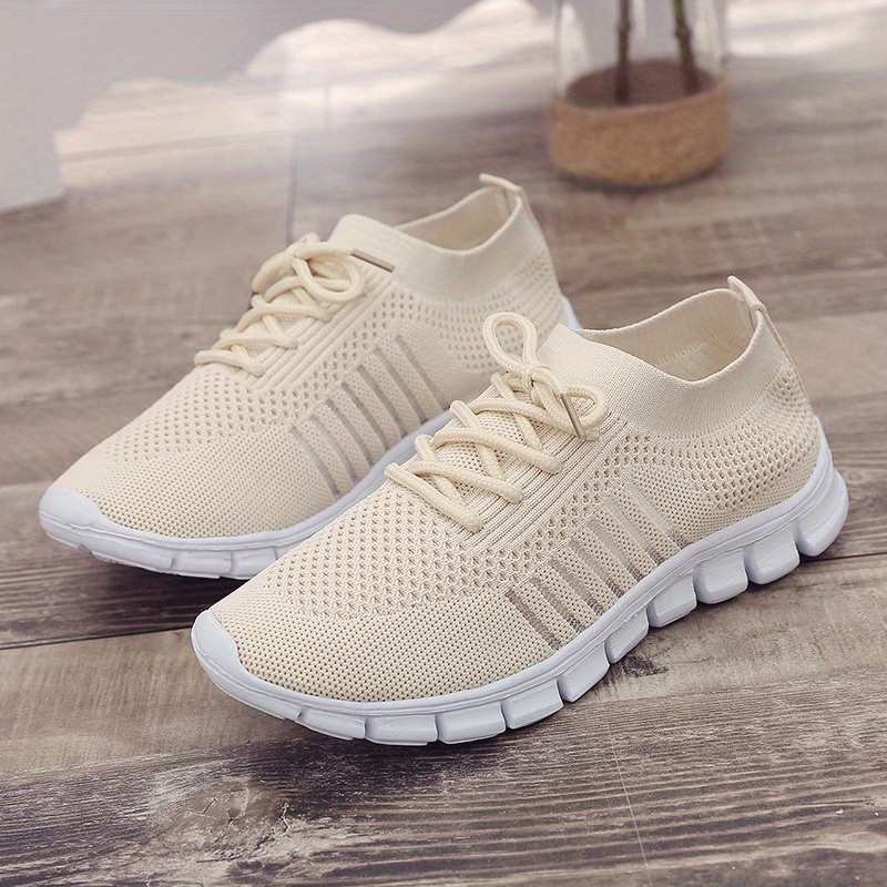 womens knitted sports shoes lightweight lace up low top running shoes casual outdoor gym sneakers details 20