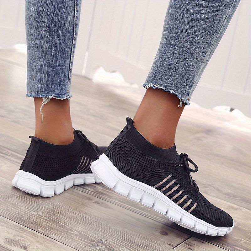 womens knitted sports shoes lightweight lace up low top running shoes casual outdoor gym sneakers details 32