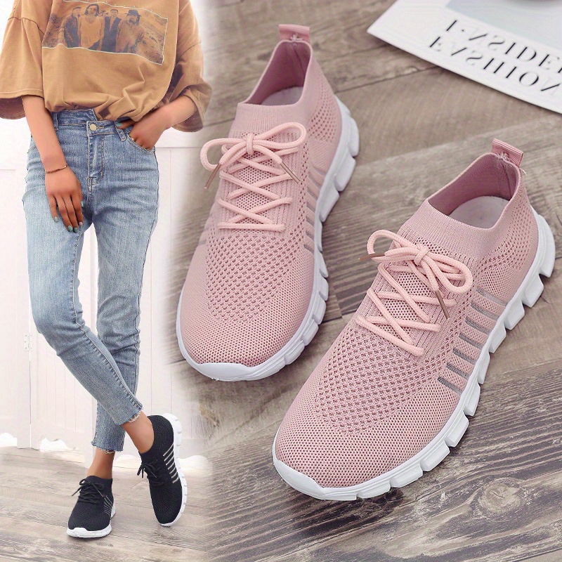 womens knitted sports shoes lightweight lace up low top running shoes casual outdoor gym sneakers details 36