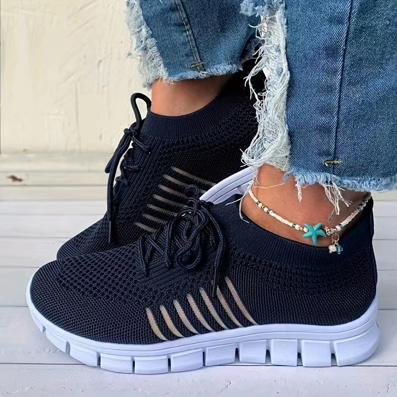 womens knitted sports shoes lightweight lace up low top running shoes casual outdoor gym sneakers details 43