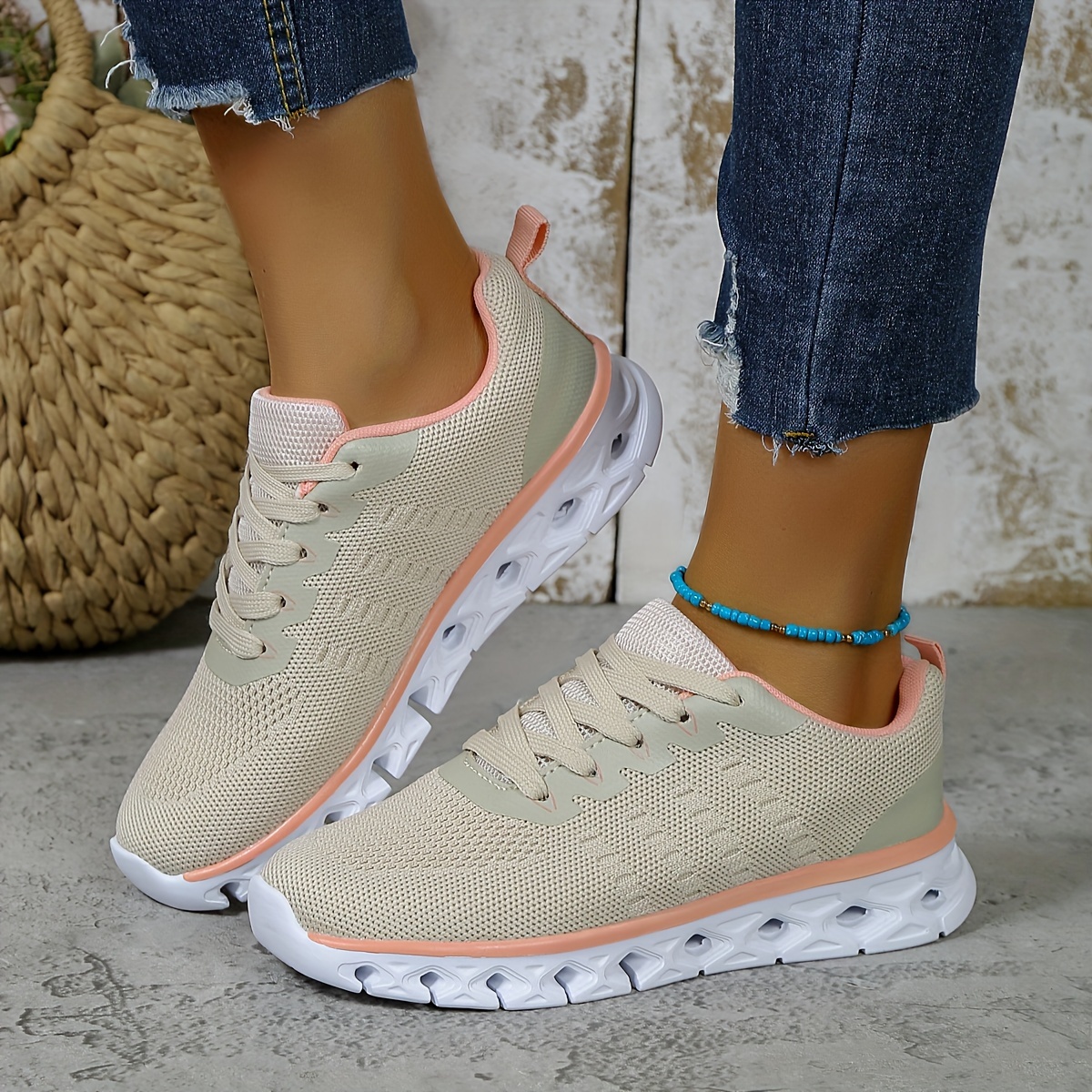 womens solid color casual sneakers lace up soft sole platform walking shoes lightweight non slip shoes details 6