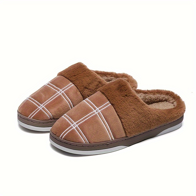 cozy house slippers men s plaid pattern design soft details 10